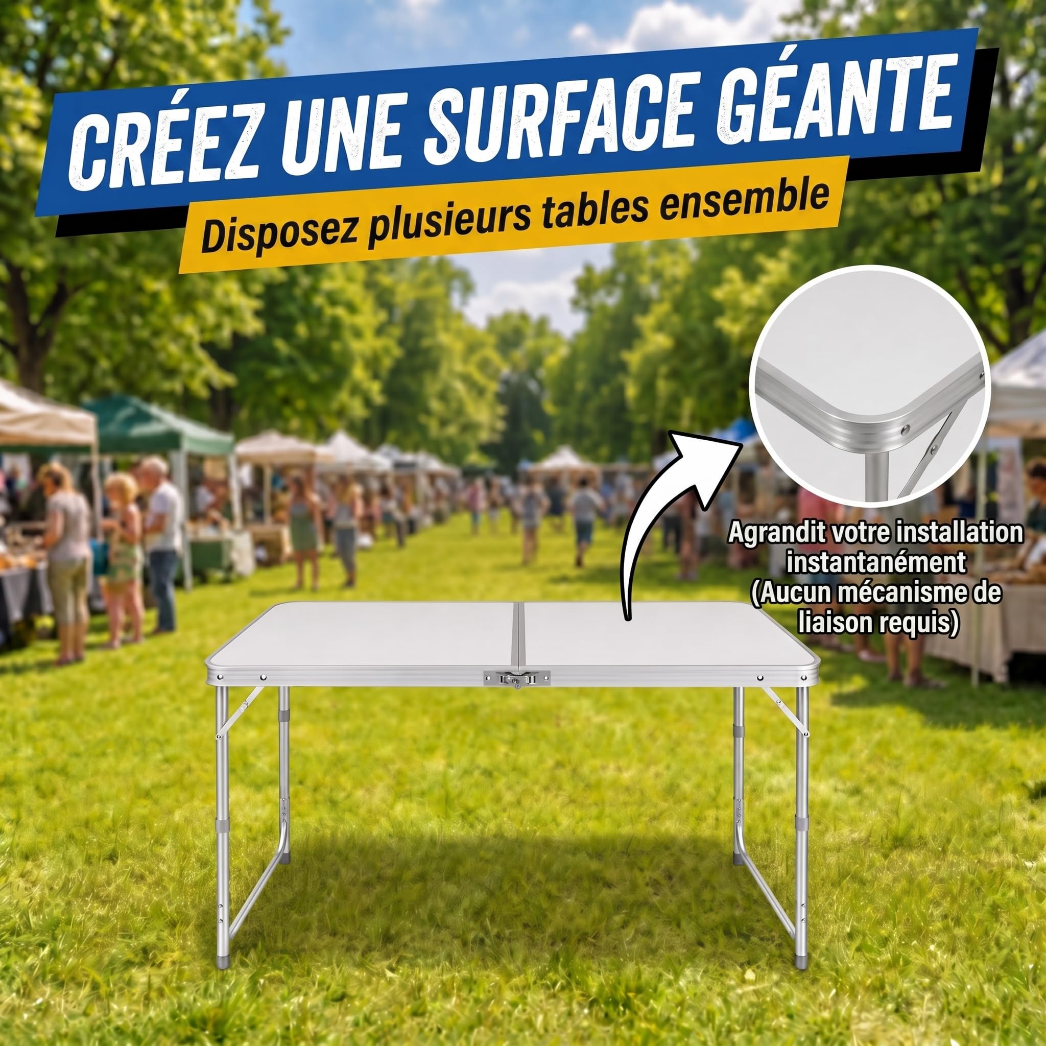 Table Pliante multifonctionnelle Table de Camping Table Pliante Table de marché Table à tapisser réglable en Hauteur Table d'appoint pour Camping dans Le Jardin pour Festivals, marchés et Plus (Blanc