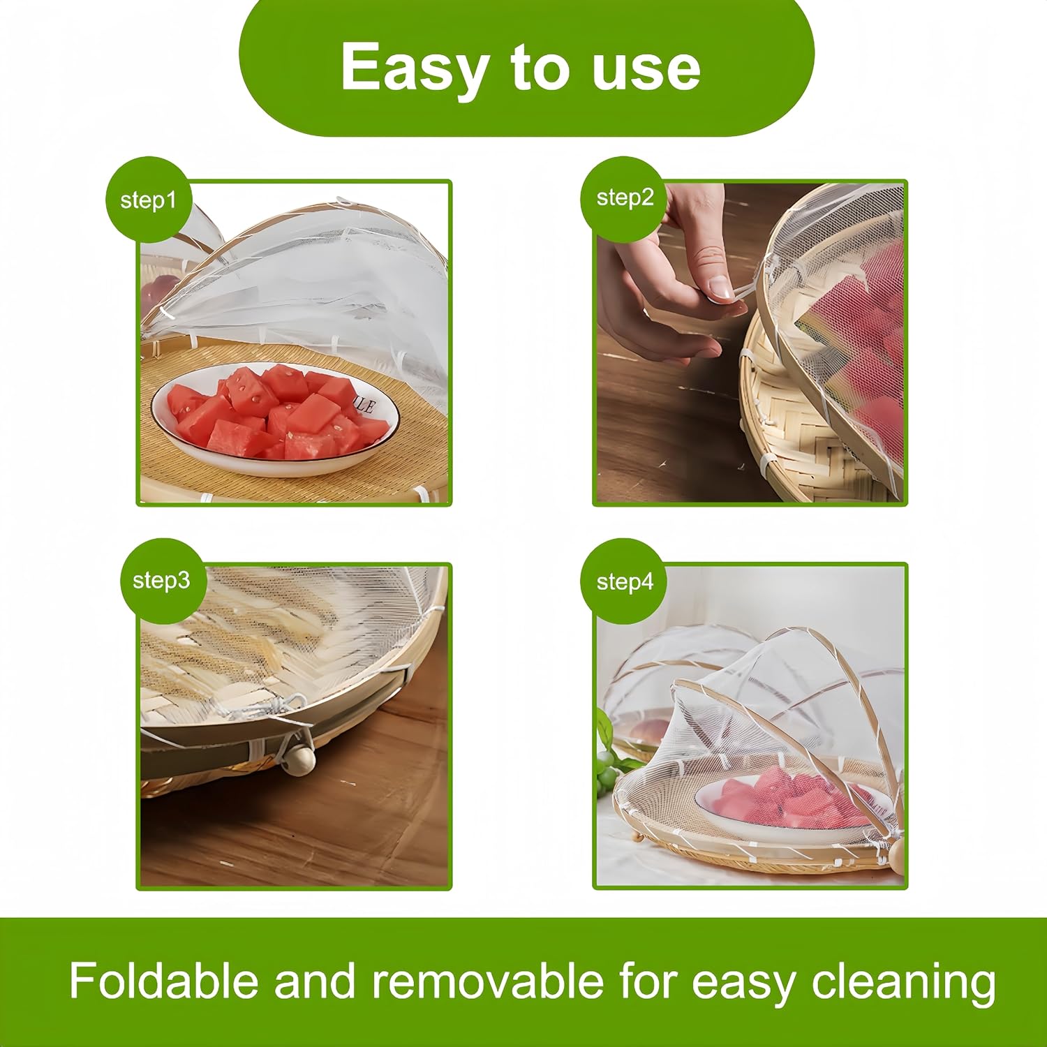 3PCS Round Food Tent,Woven Bamboo Fruit Basket with Lid Trays,Dustproof Mesh Food Covers for Outdoors,Food Fly Covers for Fruits Vegetable Bread,Food Storage Basket for Kitchen