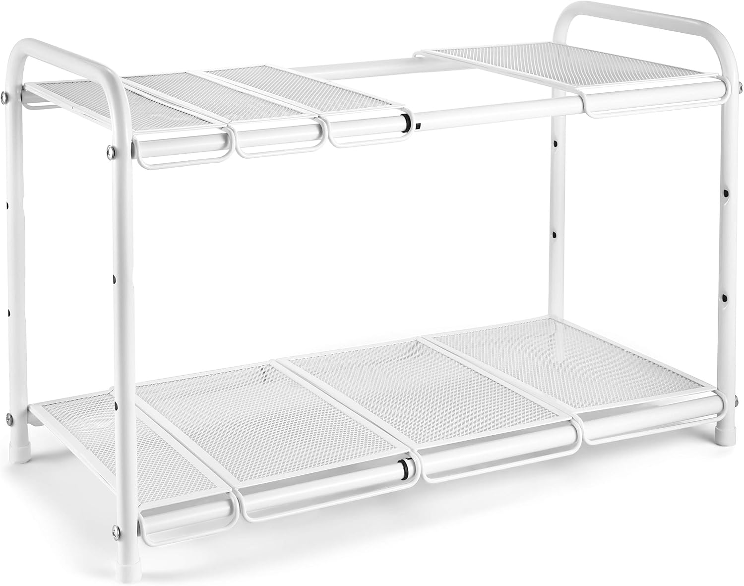 Simple Trending 2-Tier Under Sink Expandable Cabinet Shelf Organizer Rack with 8 Removable Panels for Kitchen Bathroom Storage, White
