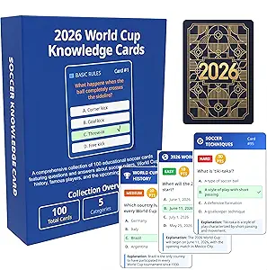 2026 World Cup Soccer Trivia Card Game - 100 Cards, 5 Categories, 3 Difficulty Levels for Kids & Adults