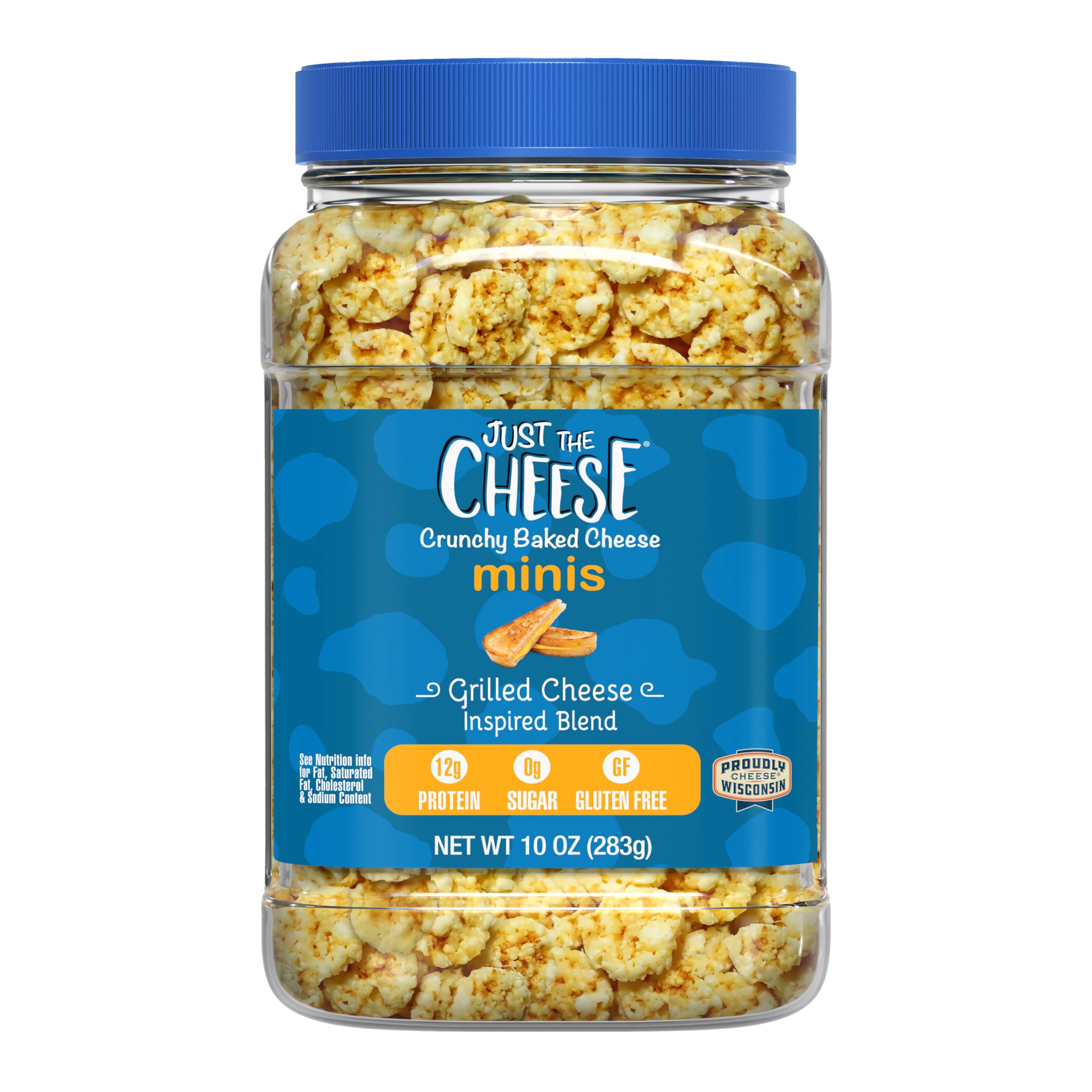 Just the Cheese Minis – Grilled Cheese Crisps, 10 oz Jar, Delicious Low-Carb Lifestyle Protein Chips, High-Protein, Gluten-Free Crisps, Keto-Friendly, Zero Sugar, Perfect Snack for Adults