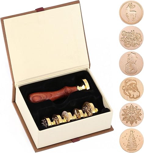 Miniatura 1 de Mornajina Botanical and Moon Series - Juego de sellos de cera, 6 cabezales de sello de latón vintage + 1 kit de mango de madera para invitación de