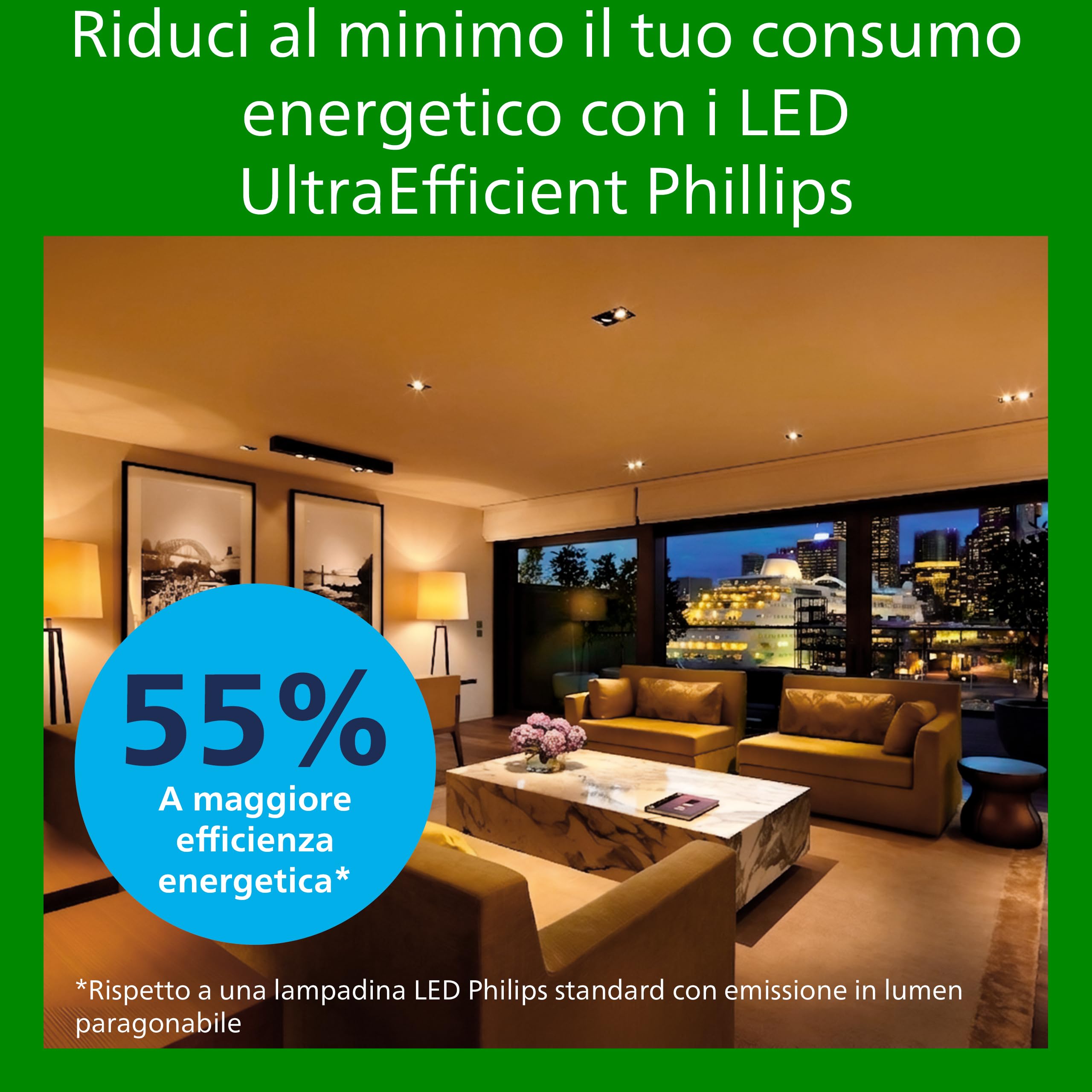 PHILIPS LED Faretto Classe A Ultra Efficiente, 3 Pezzi, 50W, GU10, Luce Bianca Calda