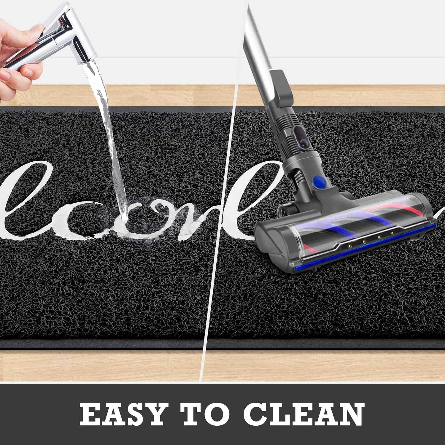 Door Mat Welcome Mats Outdoor Indoor Non-Slip Doormat for Entryway Low-Profile Floor Mat for Yard, Garage, High Traffic Areas (32"x20", Black)