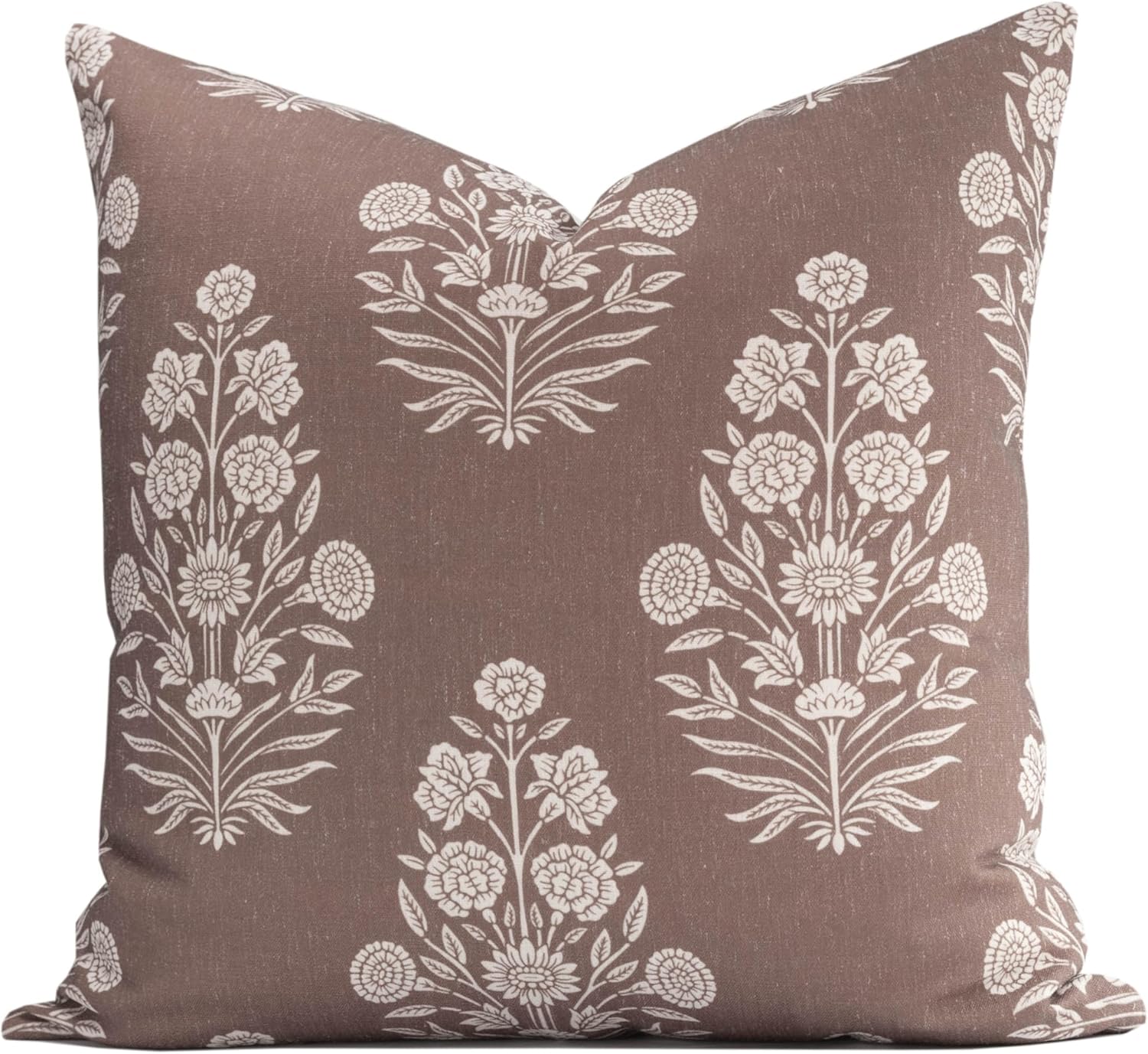 Crumbs Home Modern Farmhouse Fall Linen Indoor Outdoor Throw Pillow Cover Only, 20"x20" Water Repellent for Patio, Backyard, Couch, Cocoa Brown Ivory Cream Floral