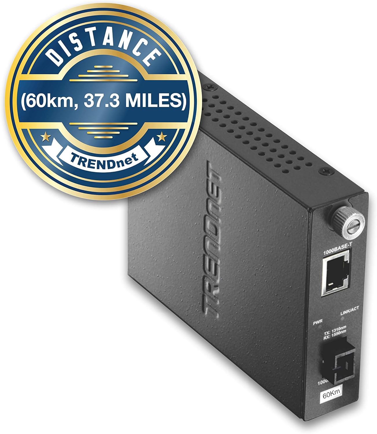 TRENDnet Intelligent Fiber Media Converter 1000Base-T to 1000Base-LX Dual Wavelength Single Mode SC Fiber (60 km / 37.3 miles)Fiber to Ethernet Converter, RJ-45 Port,Lifetime Protection, TFC-1000S60D3
