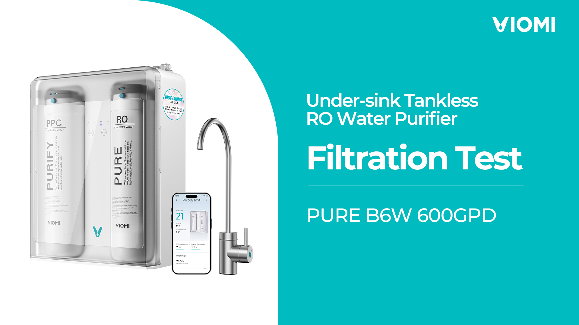 VIOMI Pure B6W 600 GPD Reverse Osmosis System, TDS Reduction, 7