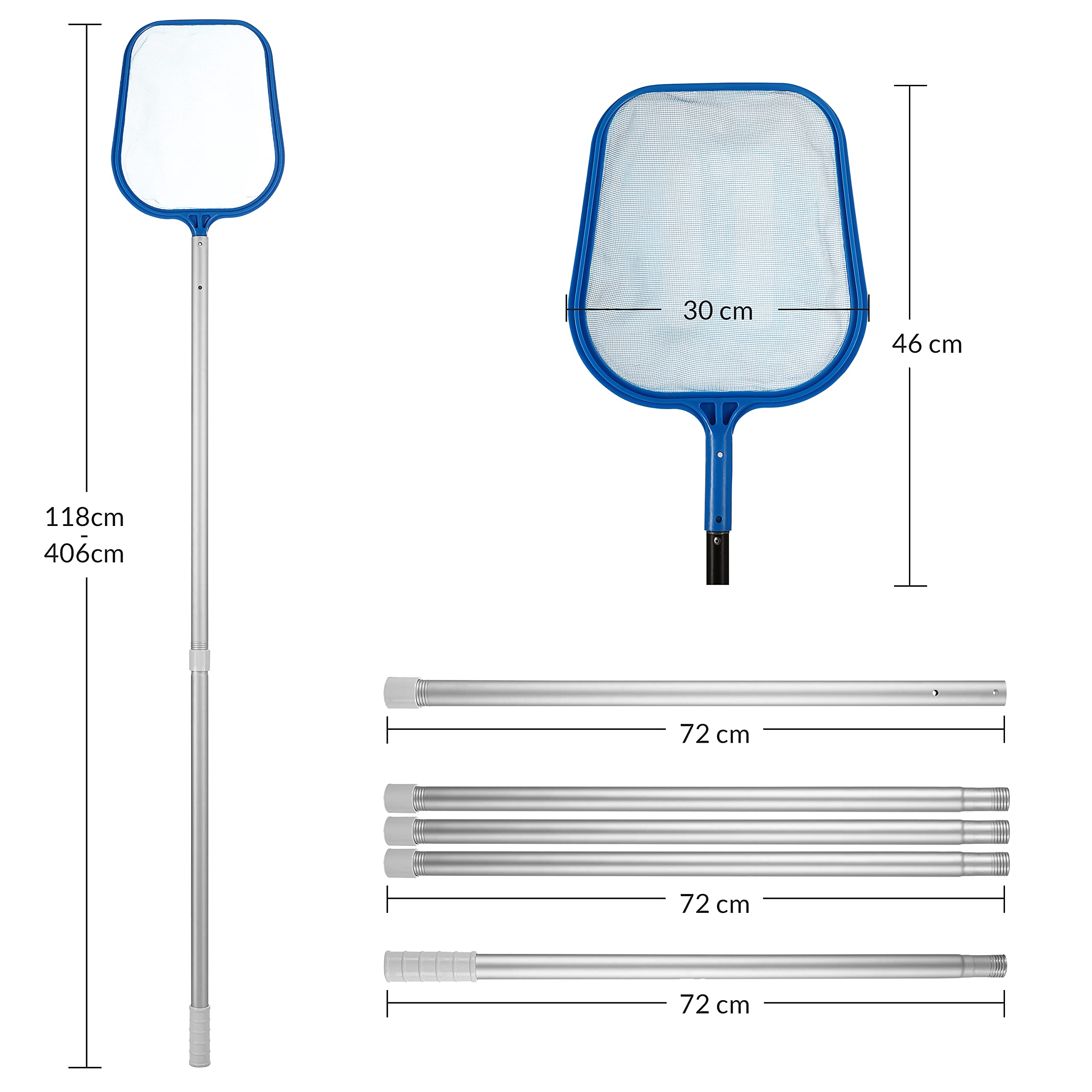 Reinigungsset Pool Wartungsset Zubehör Set Reinigungsbürste Oberflächenkescher Beckenbürste Handbürste Teleskopstange Schwimmschlauch Pooltester Tabletten Poolthermometer