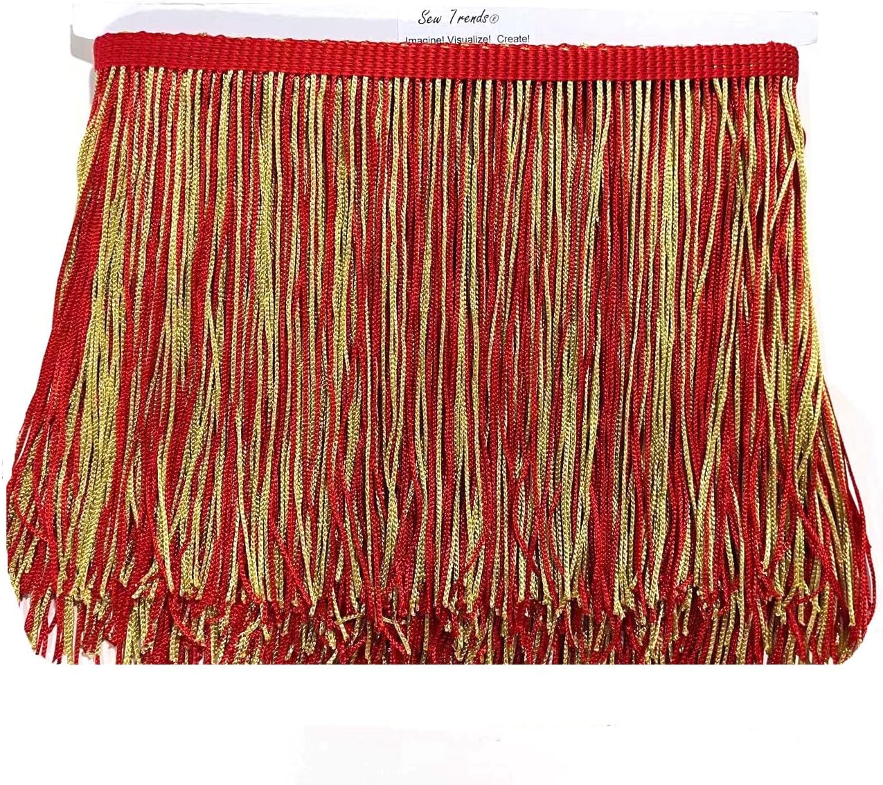 5 Yards of 6" Long Chainette Fringe Multicolor Two Tone Thread Tassel Trim-Red & Gold
