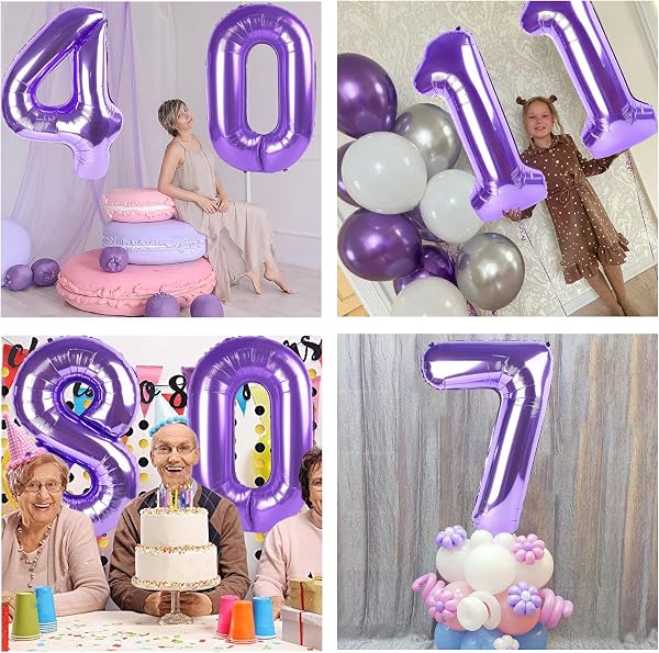 Ballon Chiffre 7,Ballons 7 an Violet,Ballons 7 Ans Anniversaire Numero 7 Hélium Ballons,101cm Chiffre 7 Decoration Pour Garçons Filles Anniversaire Fête - 3