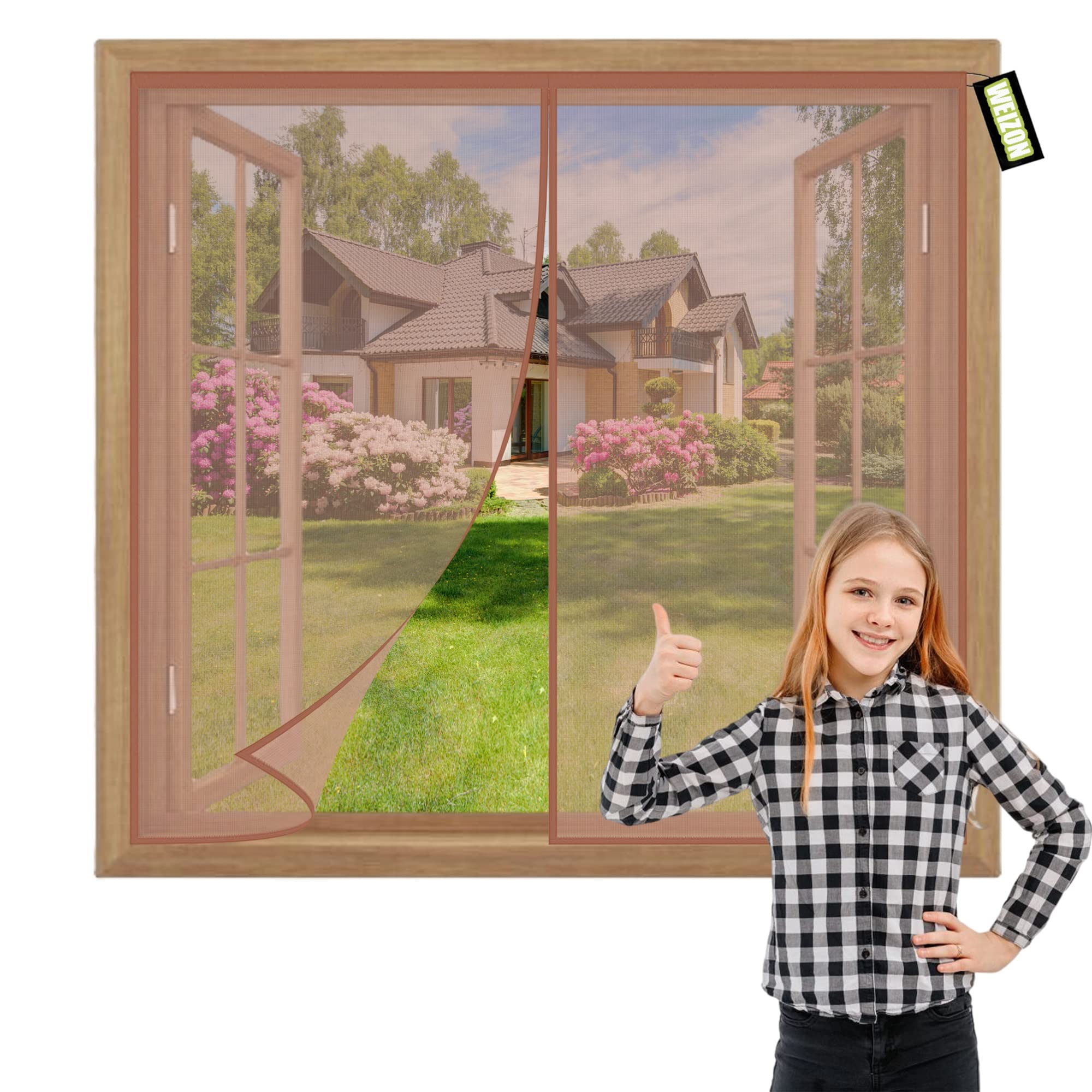Weizon Brown Magnetic Screen Window 55X75cm Self Seeling Door Windows Screen Magnatic Closure, Keep Bugs Out,Lets Fresh Air In Pet And Kid Friendly-For Doors Windows