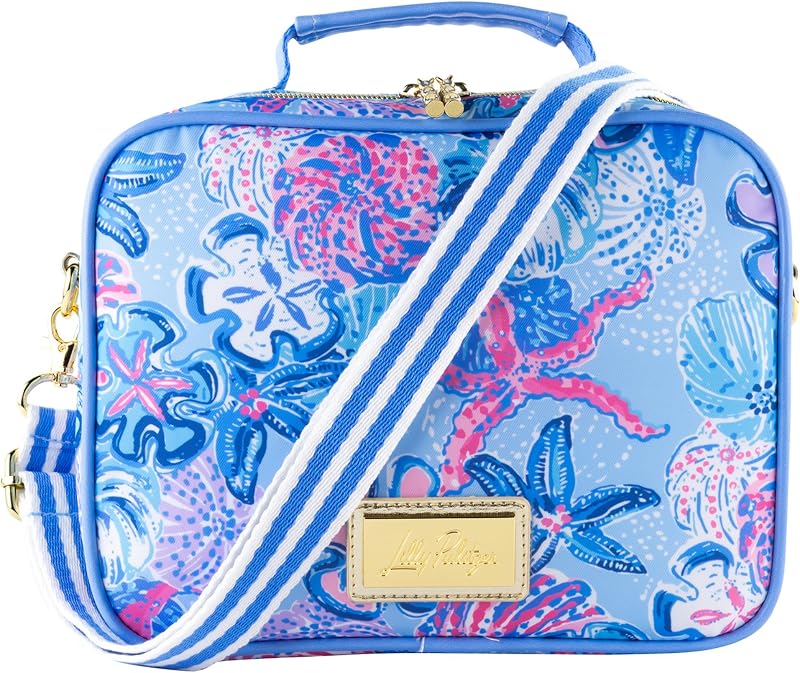 Lilly Pulitzer Insulated Lunch Box, Bahamas Beachcomer | Cute Cooler Tote Bag for Women, Mini Cooler with Zipper Closure, Exterior Pocket, and Adjustable Crossbody Straps