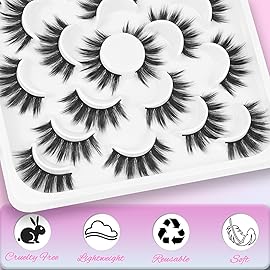 Losha False Eyelashes 10 Pairs Wispy Faux Mink Lashes Soft 3D Volume Fake Eyelashes Handmade Reusable False Lashes Dramatic Long Eye Lashes Pack (Glam)