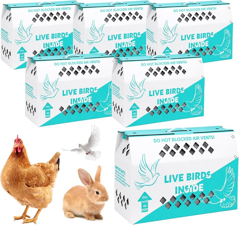 Live Bird Shipping Boxes, 6-Pack Poultry Cardboard Carriers with Handles | 17.7 x 7.8 x 11.8 in, 20-40 lb Capacity Per Unit, Flat-Fold Storage, Easy to assemble