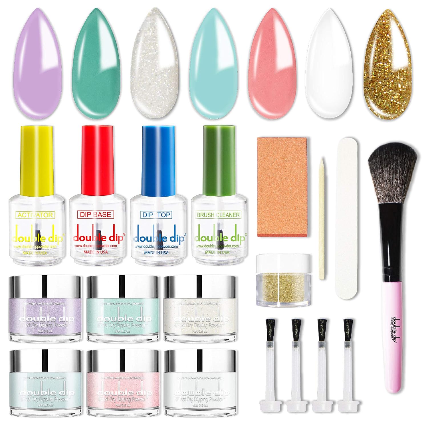 Dipping Powder Starter Kit 7 Colors | 2X POWDER VOLUME | MADE IN USA |Pastel Dip Powder System Starter Nail Kit| Essential & Portable Kit for Travel| Acrylic Dipping System for Nail Manicure Nail Art(Pastel Nail Dip Powder Starter Kit)