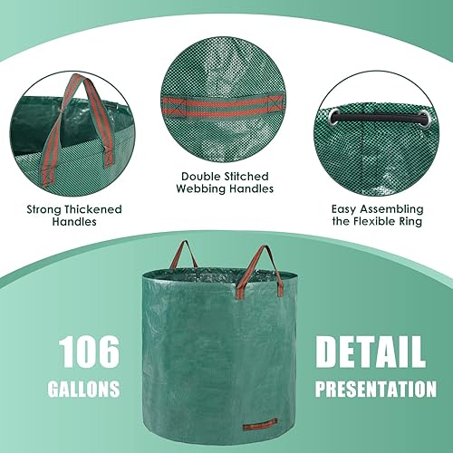 Miniatura 3 de Bolsa de basura reutilizable para patio, paquete de 2 unidades de 106 galones (aproximadamente 800 litros), bolsa de basura de gran tamaño para