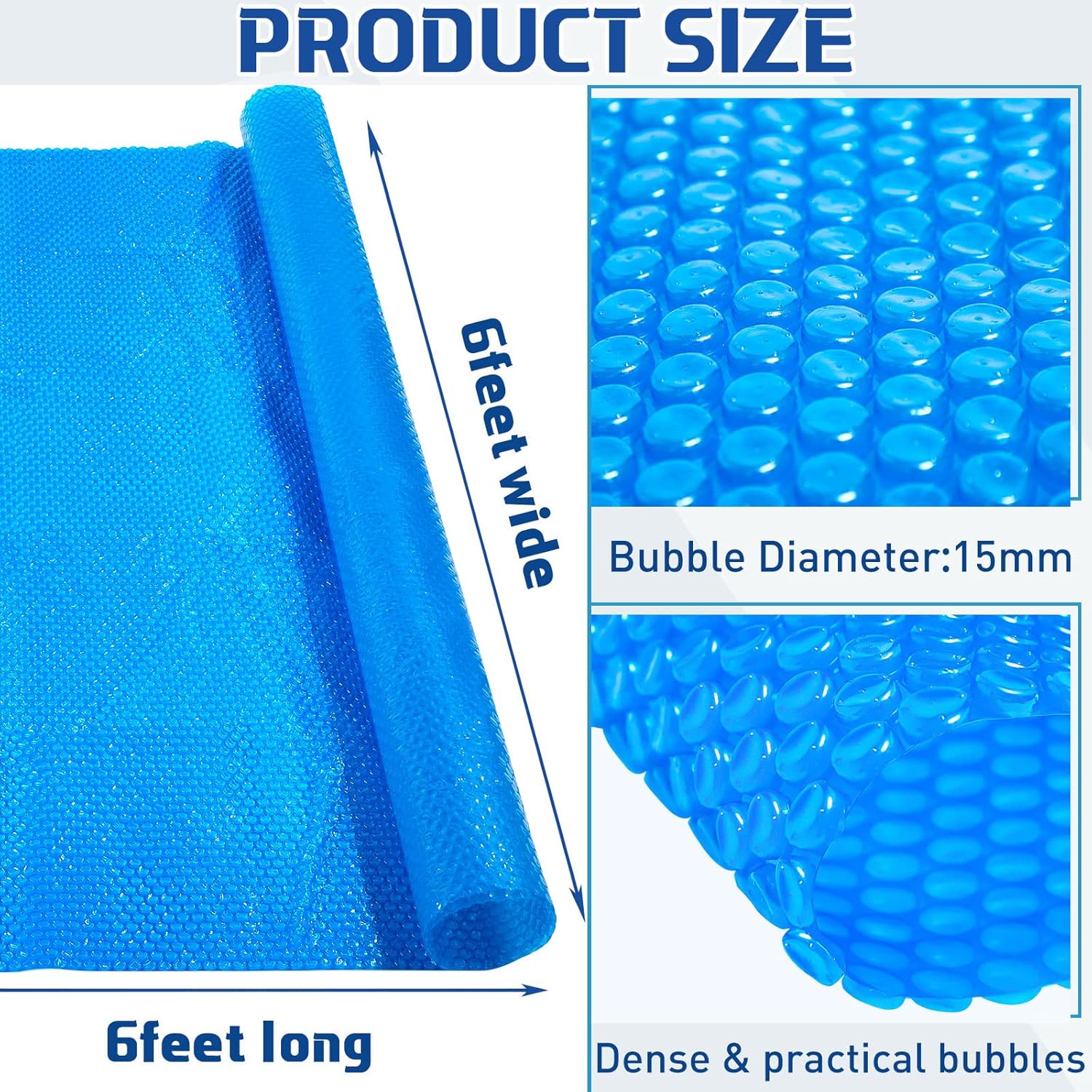 Frienda Winter 6 x 6 ft Hot Tub Bubble Blanket 16 Mil Square Pool Spa Solar Cover Heavy Duty Floating Spa Blanket for Above Ground Inground Swimming Pools Insulating Solar Heating