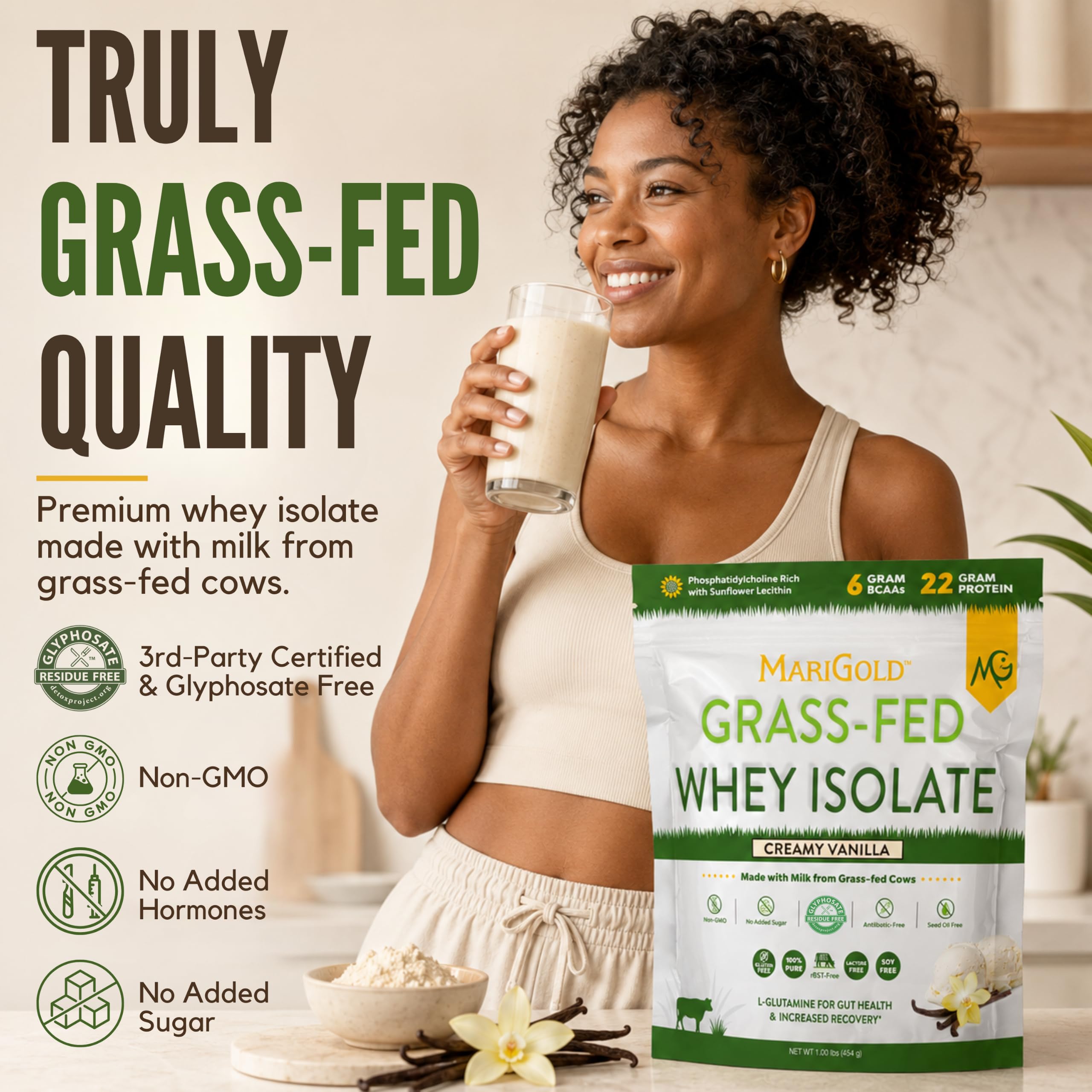 MariGold Grass-fed Whey Protein Isolate, Creamy Vanilla - 1lb Bag — Amazon image 3