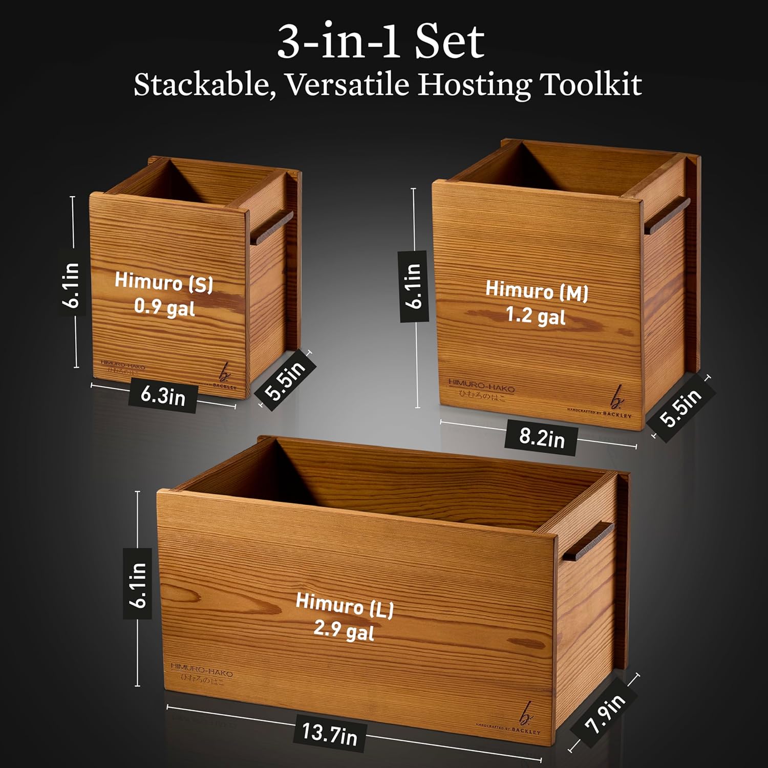 Wooden Ice Bucket for Parties – Insulated Beer & Champagne Cooler, No Condensation – Handcrafted Drink Bucket & Wine Chiller, Hosting Essentials, Mimosa Bar Supplies (Himuro-Hako (S))