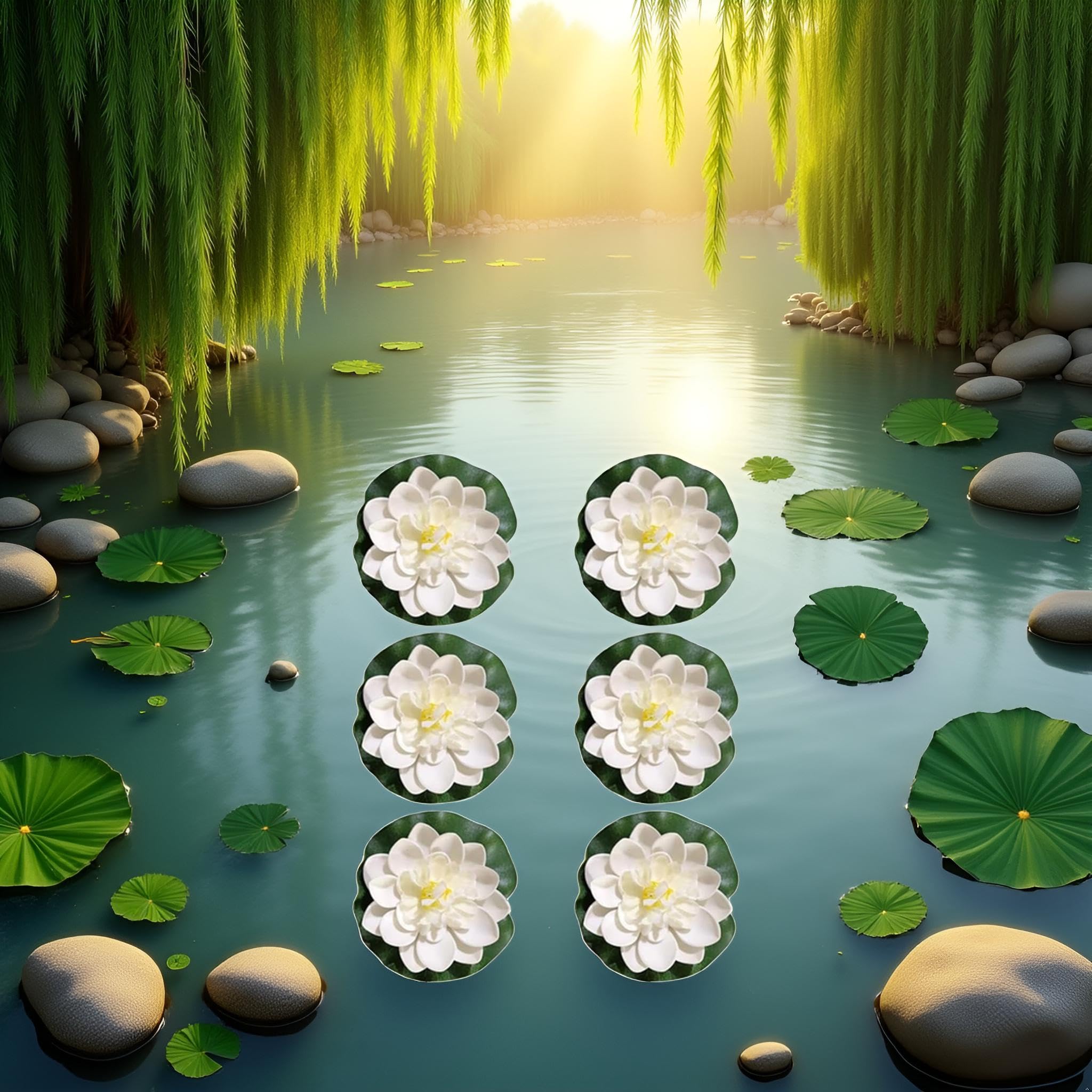 6Pcs White Artificial Lotus Flowers Large Floating Lotus