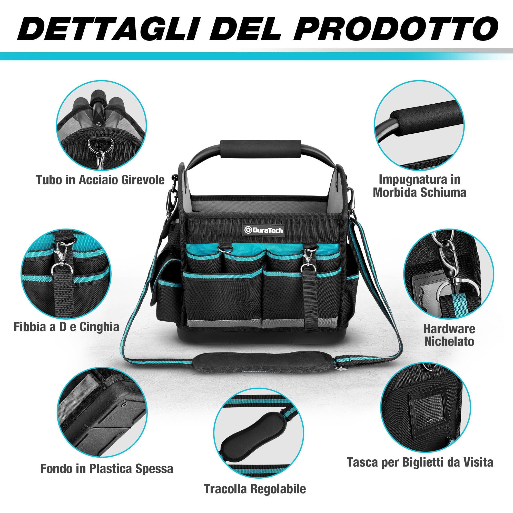 DURATECH Borsa Per Attrezzi Durevole da 30,5cm, Borsa Attrezzi con Base Impermeabile, Borsa Porta Attrezzi con Ampia Apertura, Poliestere 900d, Maniglia per il Trasporto, Tracolla Regolabile