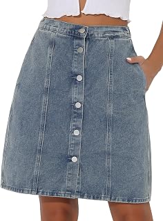 Allegra K Damen A Linie High Waist Button Jeans Minirock Rock