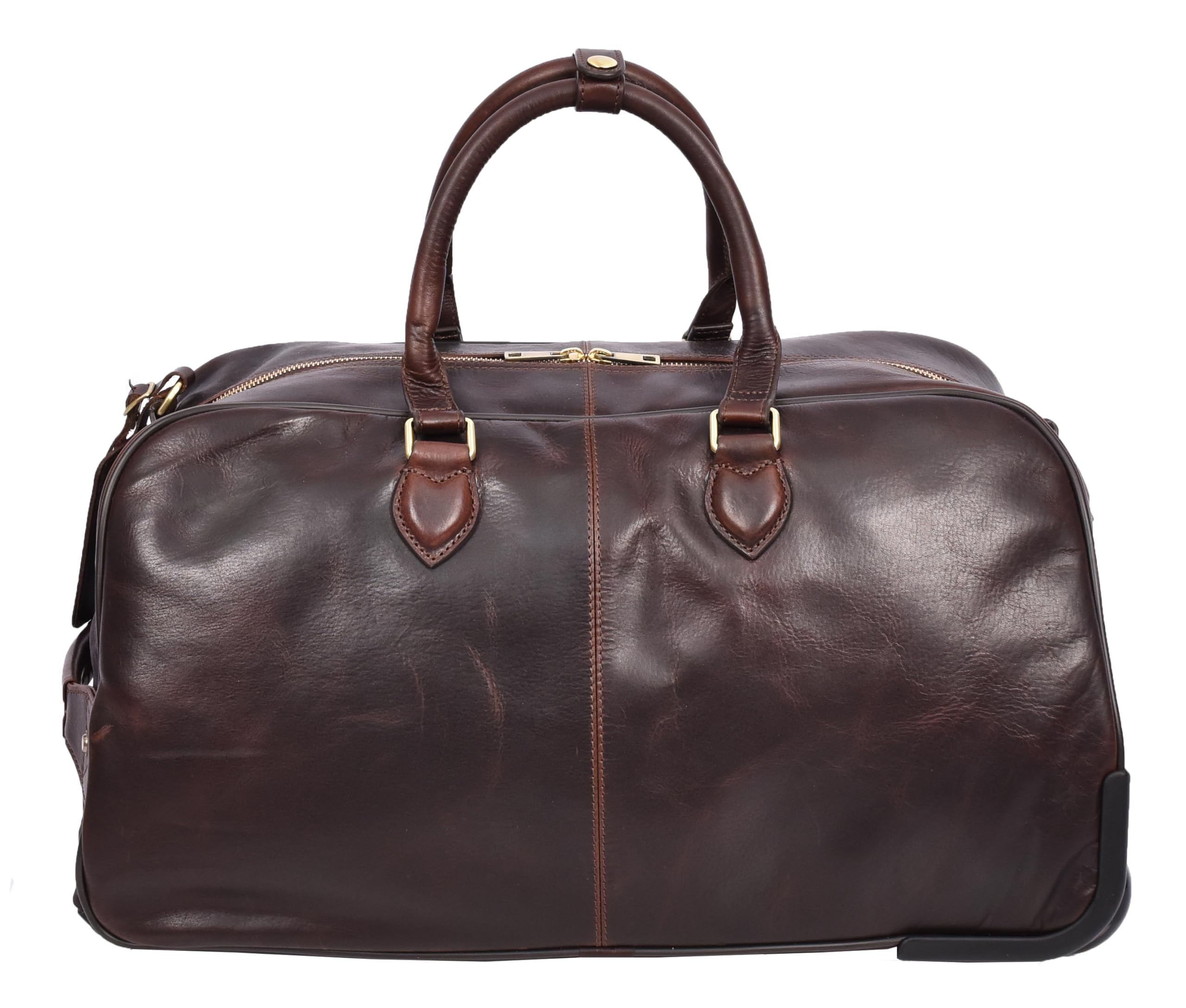 AL50 - Bolsa de viaje de piel con ruedas de alta calidad para fines de semana, Brown, L, Bolsa de transporte