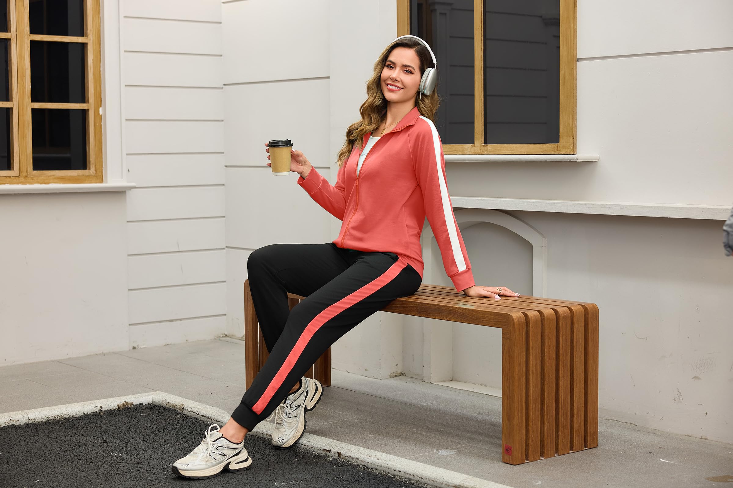 Demegimi Conjunto Chándal Mujer Otoño Invierno Contraste Conjunto Deportivo para Mujer para Deportes Jogging y Fitness S-XXL
