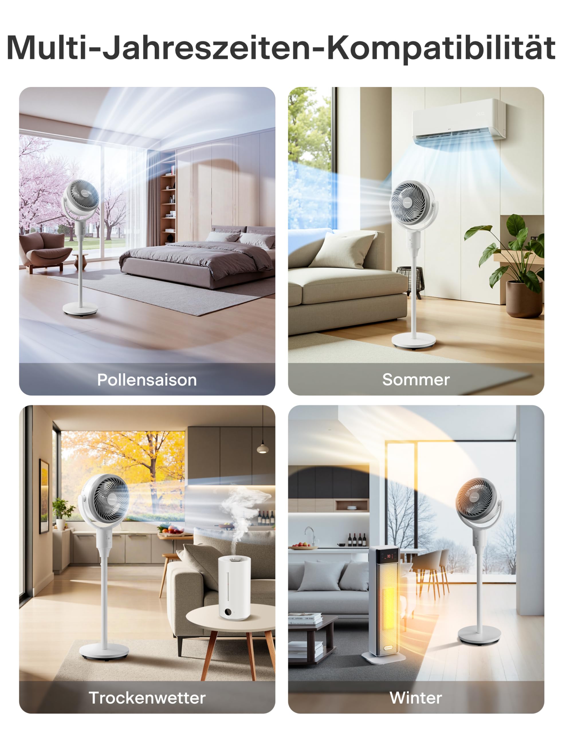 Pelonis Leiser Standventilator, 2-In-1 Standventilator mit Fernbedienung, 1500m³/h Luftvolume Luftzirkulator Fan 110CM Höhe 3-Geschwindigkeit 135°+90° Omni-direktional Oszillierend Ventilator