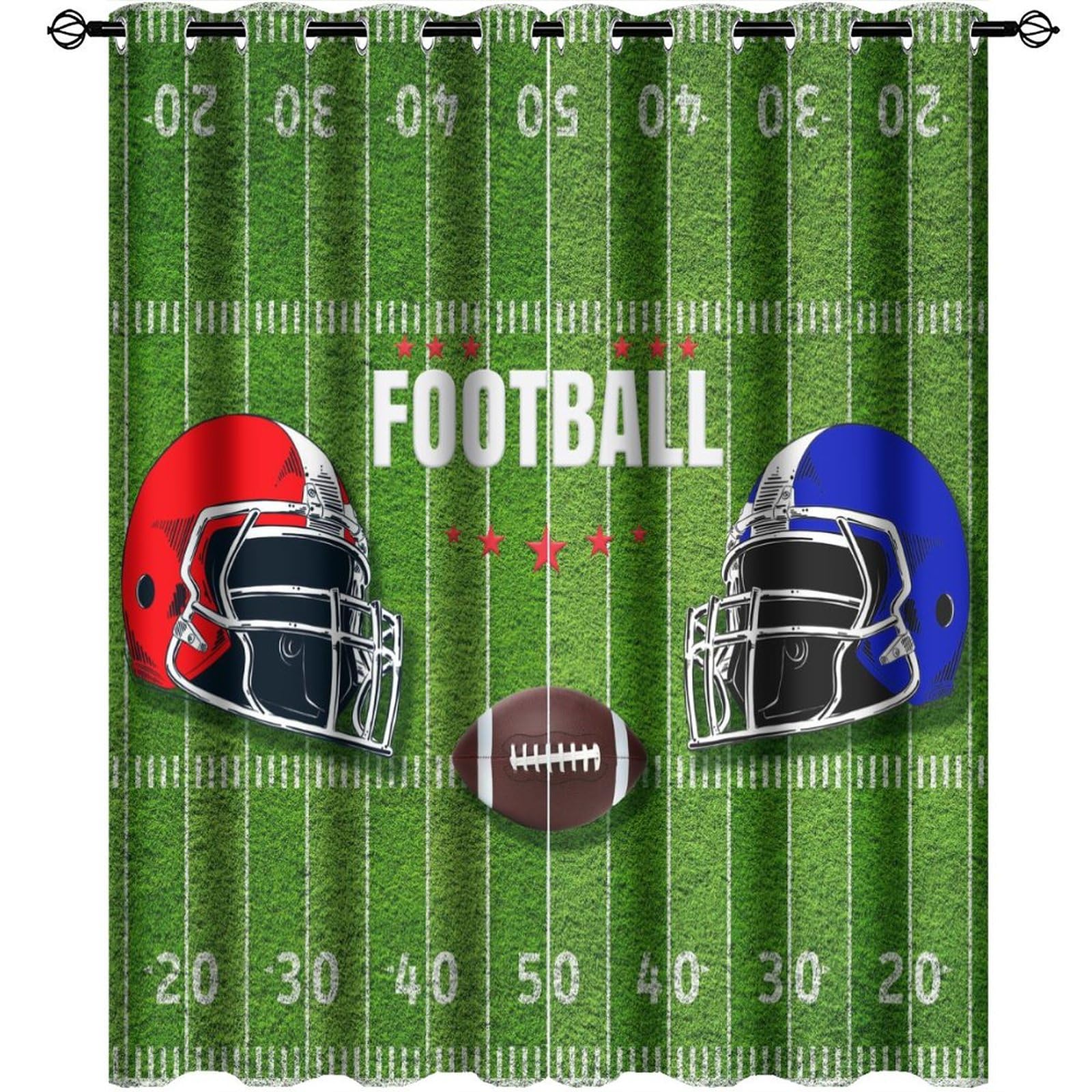 Brebasf American Football Sports Games Perforated Window Treatments,Abstract Rugby Ball Helmet Design Curtain Suitable for Bedroom,Living Room,Kitchen-2 Panels 45