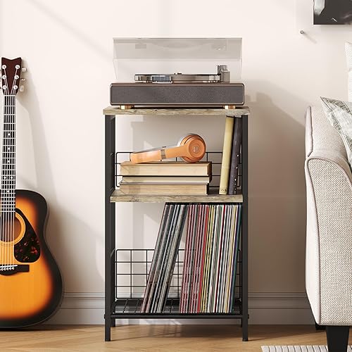 Miniatura 6 de X-cosrack Mesa auxiliar, mesa auxiliar pequeña con almacenamiento, almacenamiento de discos de vinilo, mesita de noche para sala de estar,