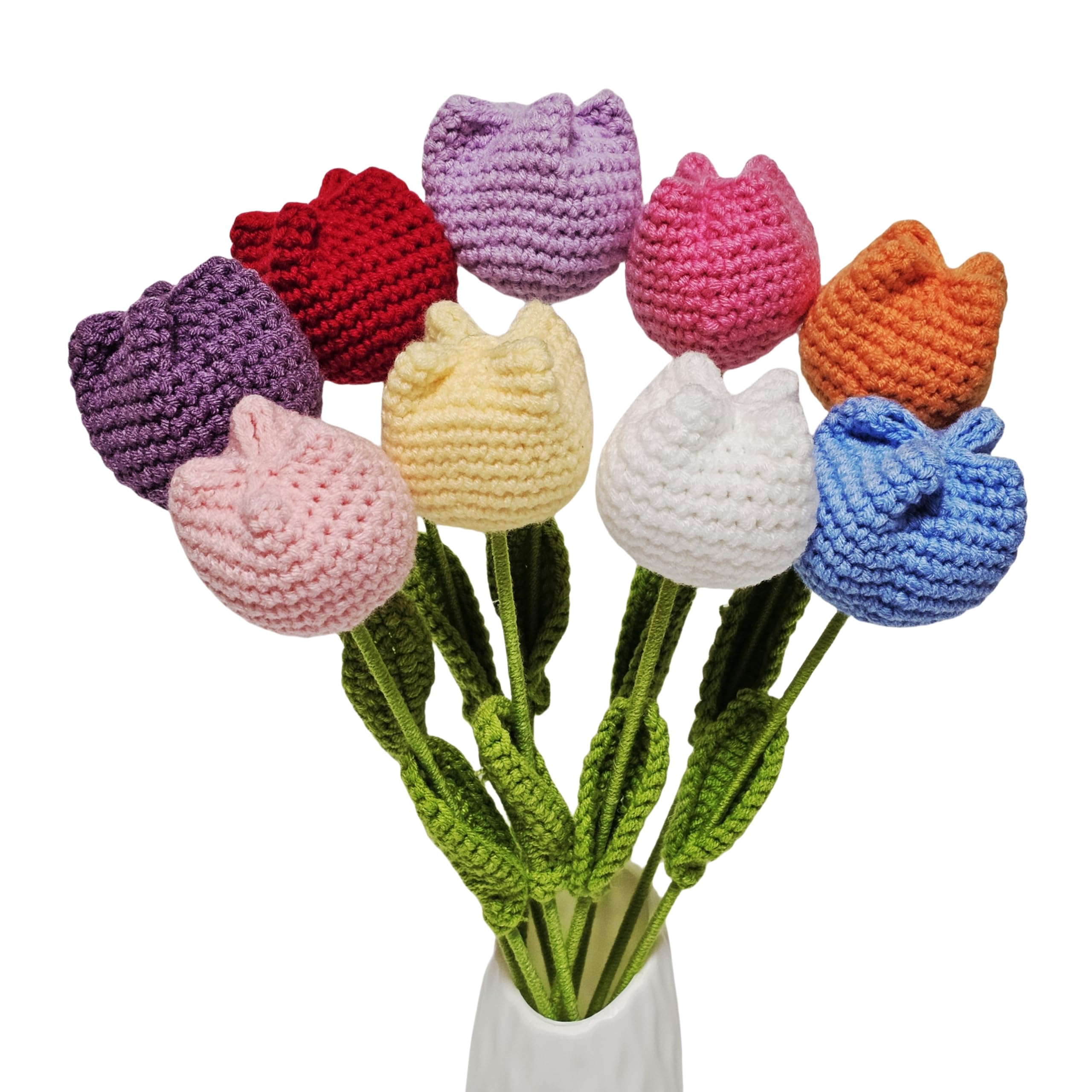 ShenShenTting 9Pcs Finished Crocheted Tulip,Handmade Crocheted Flowers;Used for Valentine's Day, Mother's Day, Birthdays, Weddings, Home Decoration