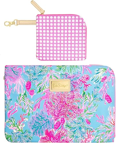 Lilly Pulitzer Funda acolchada Tech con pequeña bolsa con cremallera para accesorios, bonita funda para laptop para mujer, bolsa para tableta o