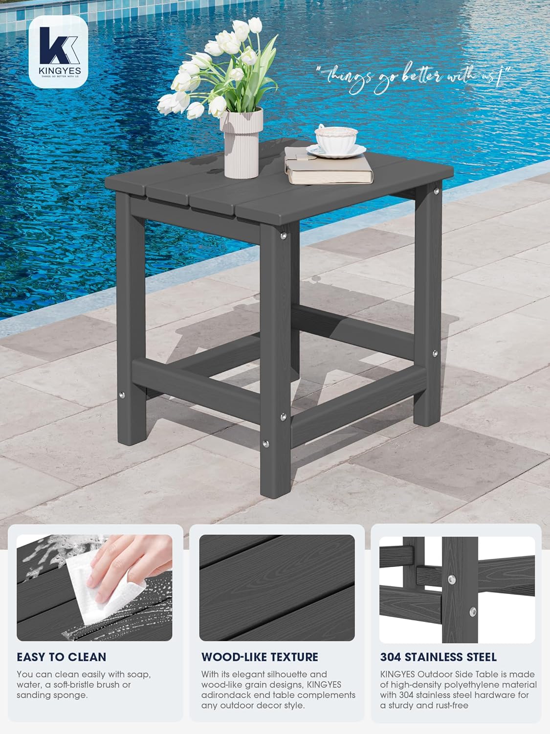 KINGYES Adirondack Outdoor Side Table, Gray