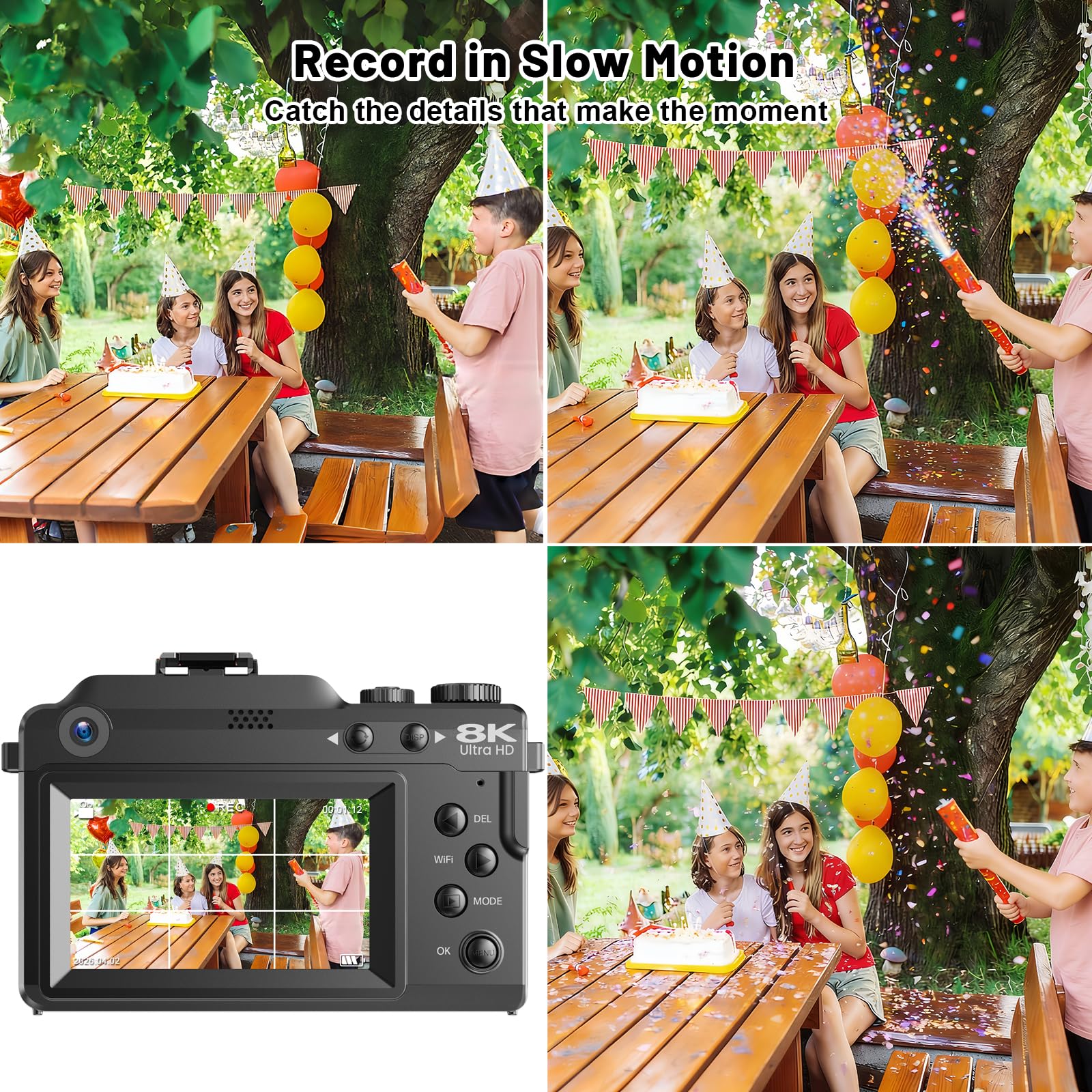 Fotocamera digitale per fotografia, zoom digitale 18X, messa a fuoco automatica, obiettivo macro, fotocamera per vlogging con WiFi 2 batterie, stazione di ricarica per scheda TF da 32 G, videocamera