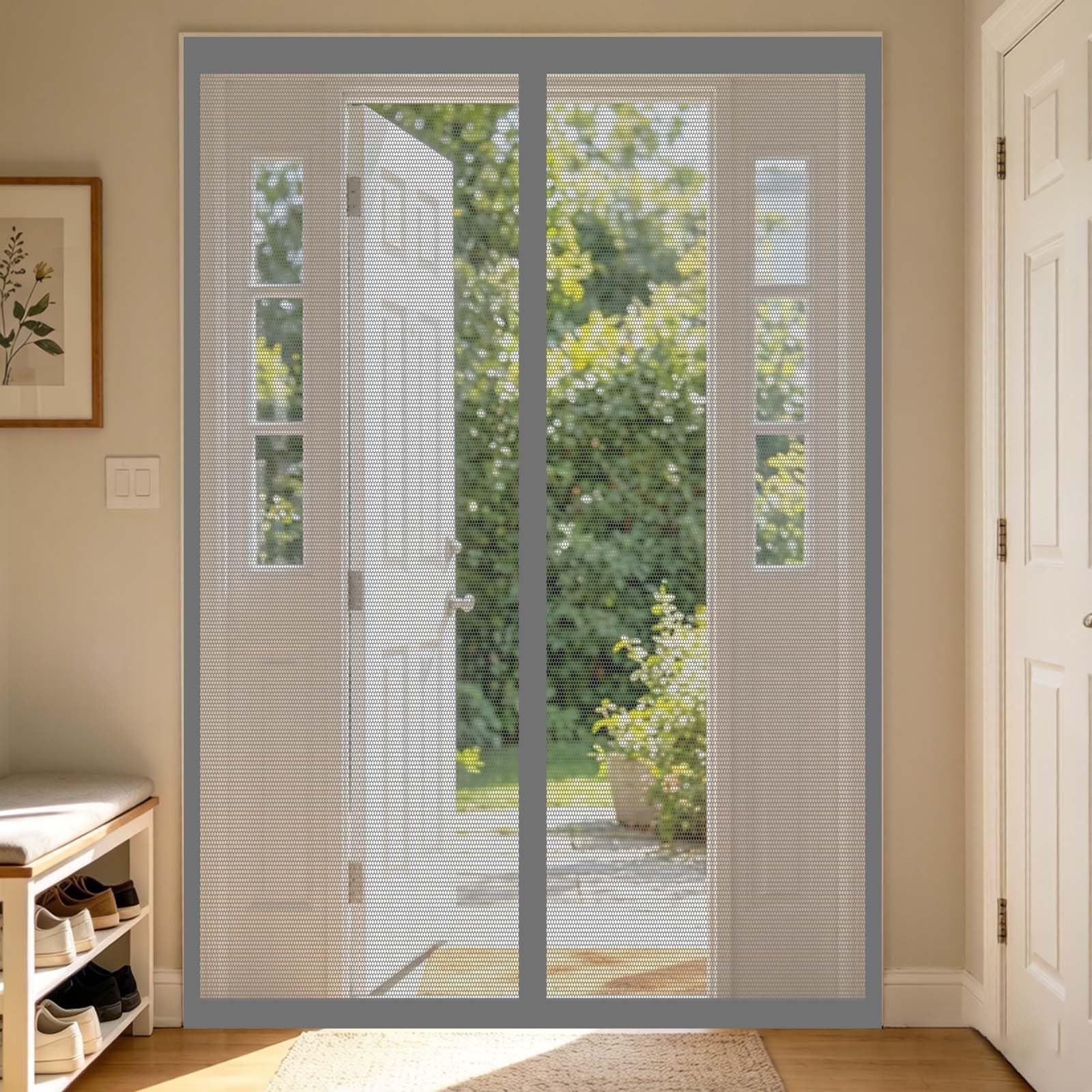 Moustiquaire magnétique 120x212 pour porte-fenêtre grise, rideau aimanté amovible