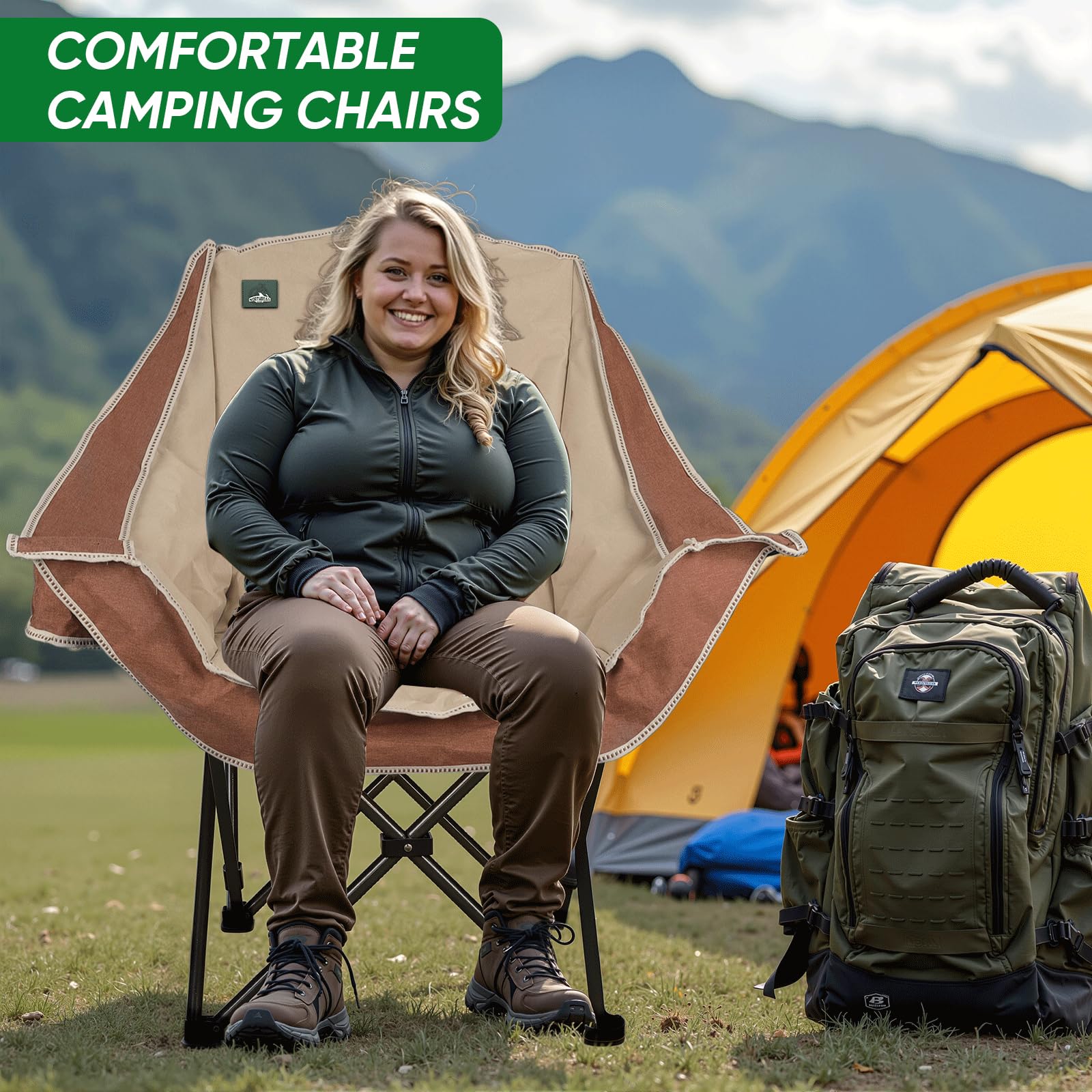 Northroad Sedia da campeggio pieghevole, sedia da campeggio portatile oversize con portabicchieri, sedia imbottita resistente per esterni, portelloni, spiaggia e sport, Moca
