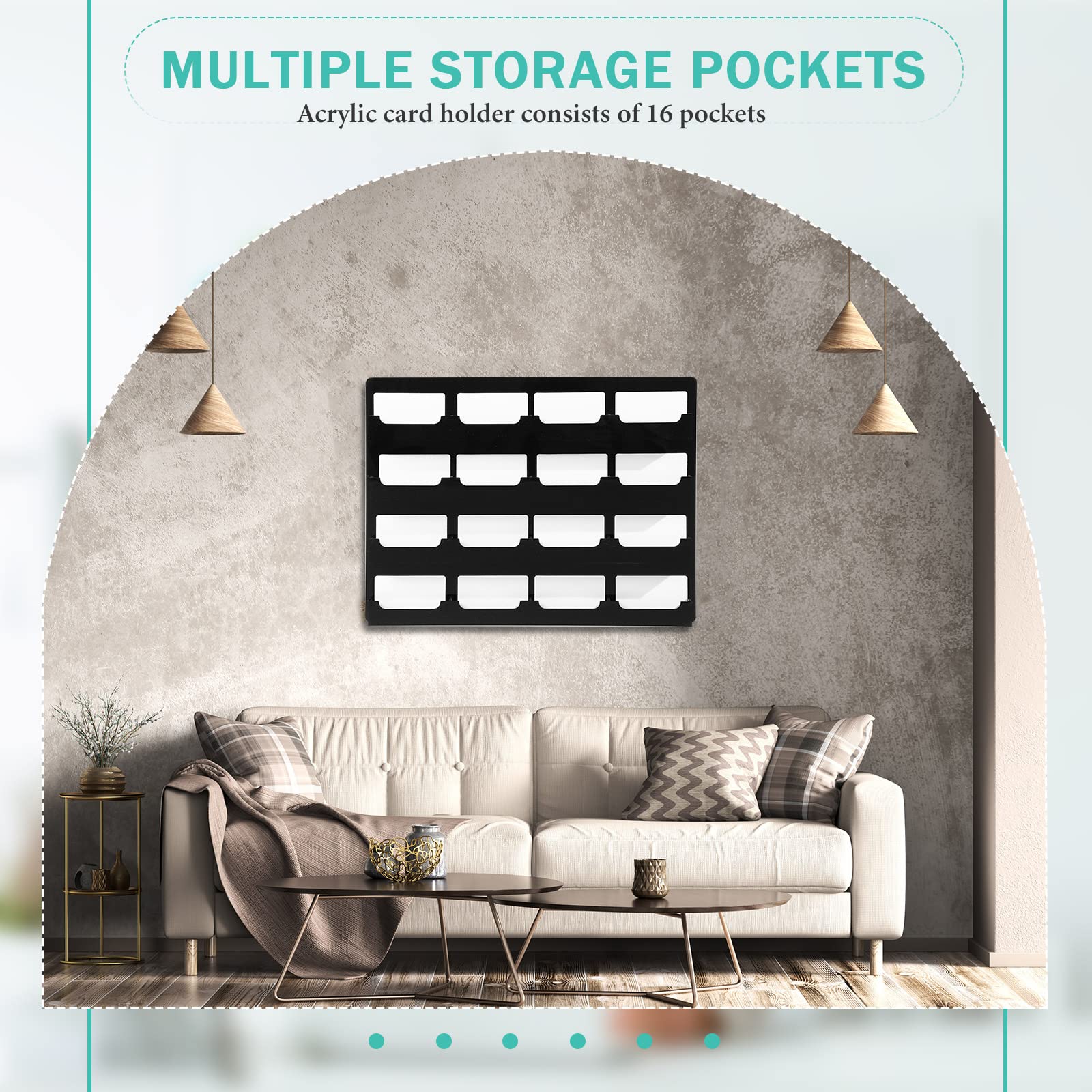Geelin Lot de 2 supports muraux pour cartes de visite - 16 poches - En acrylique noir - Avec matériel de suspension - Présentoir vertical pour autocollants - Pour bureau et maison (horizontal)