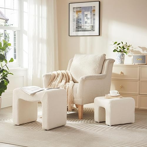 Miniatura 3 de Taburete Pequeño Otomán Taburete de Tocador Silla de Asiento sin Respaldo Moderno Reposapiés Juego de Otomán de Terciopelo Teddy para Cuarto de