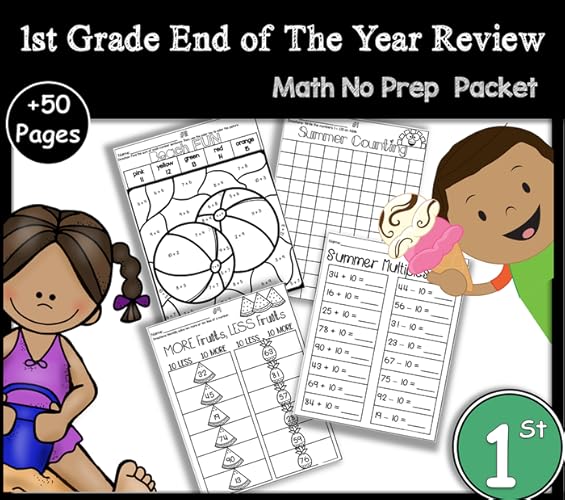 1st Grade end of the year and summer review Math packet ...