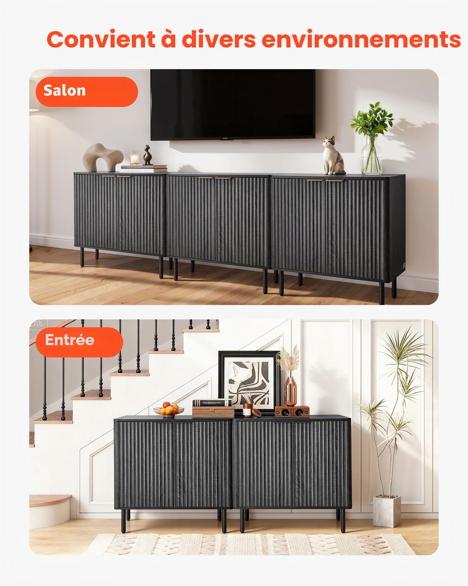 VEVOR Buffet à 2 Niveaux, Meuble de Rangement Cuisine avec 2 Portes, Meuble Coin Café avec Rangement, Enfilade de Style Milieu du Siècle, pour Salon, Entrée et Couloir, 80 x 37,5 x 80 cm, Noir