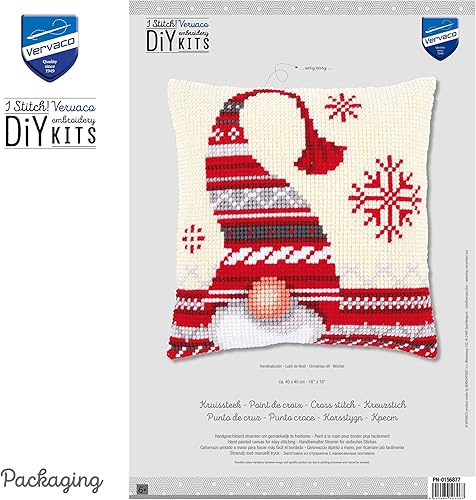 Miniatura 3 de Vervaco Kit de cojín de punto de cruz elfo navideño 16" x 16"