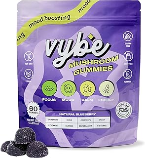 Vybe Daily Nootropic Gummies – 8-in-1 Mushroom & Adaptogen Brain Supplement for Focus, Energy, and Mood with Lion's Mane, Cordyceps, Reishi, Chaga, Ashwagandha (Blueberry, 60-Count)