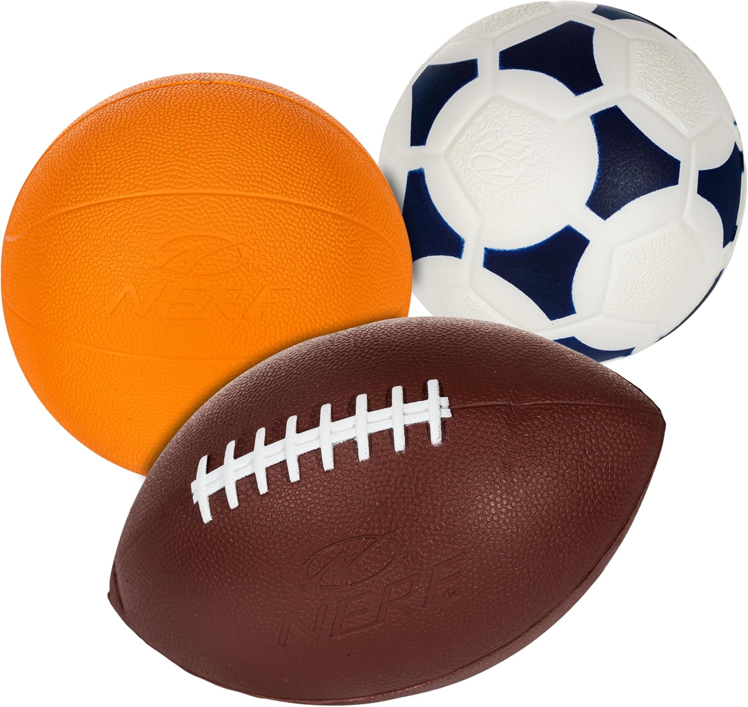 NERF Mini Foam Sports Ball Set - Kids Youth Foam Football, Mini Soccer Ball +Mini Basketball Set Soft Foam Sports Set for Kids - All Sport Kids Indoor + Outdoor Toy Sports Ball Pack - Multicolor