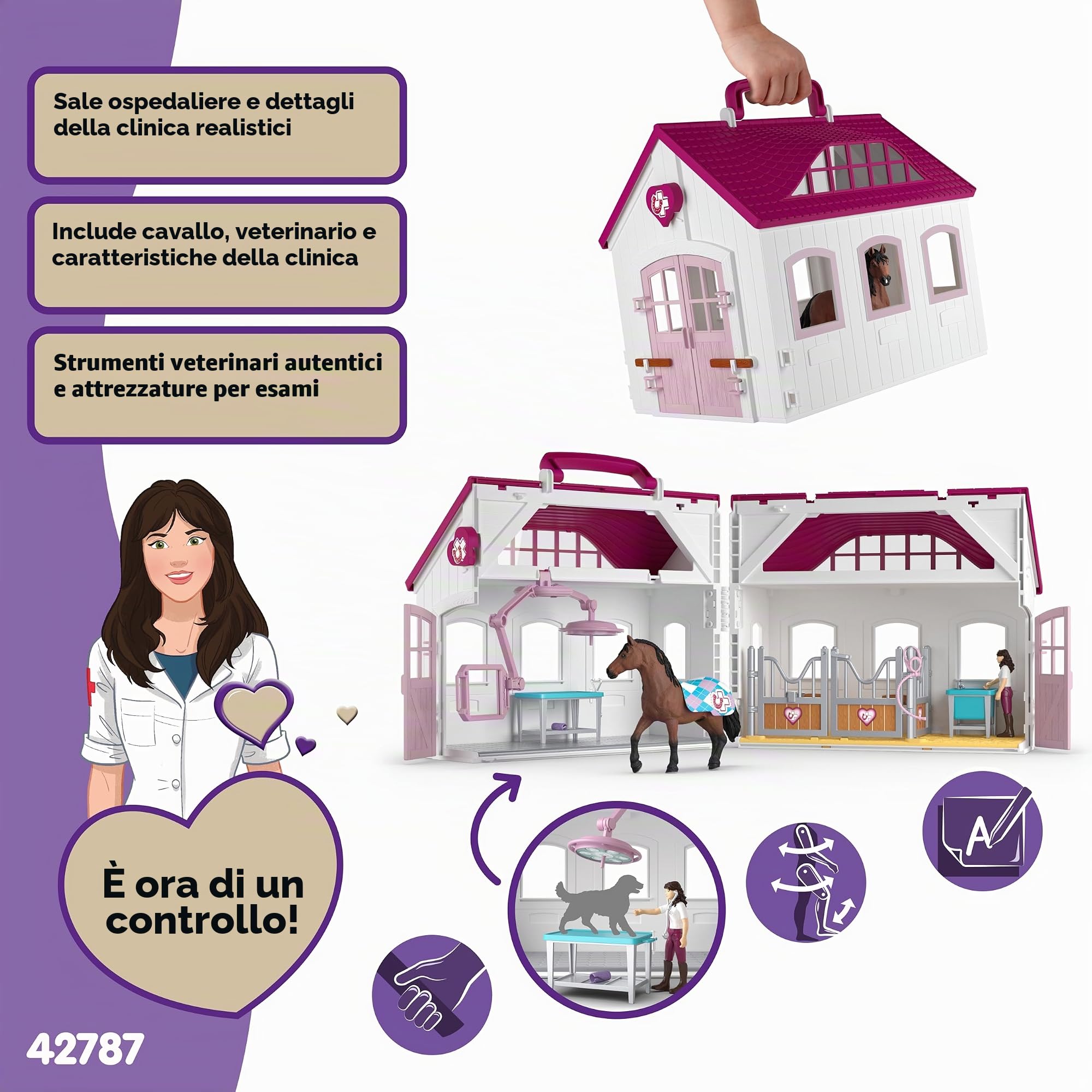 schleich HORSE CLUB | Clinica per cavalli 42787 | 64 pezzi | Set da gioco dai 6 anni | set con personaggi, numerose funzioni e tanti accessori | giocattolo cavallo realistico