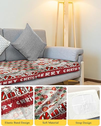 Miniatura 4 de Fundas de cojín para sofá con diseño de árbol de Navidad, funda elástica para sofá con parte inferior elástica, fundas de sofá con diseño de copos