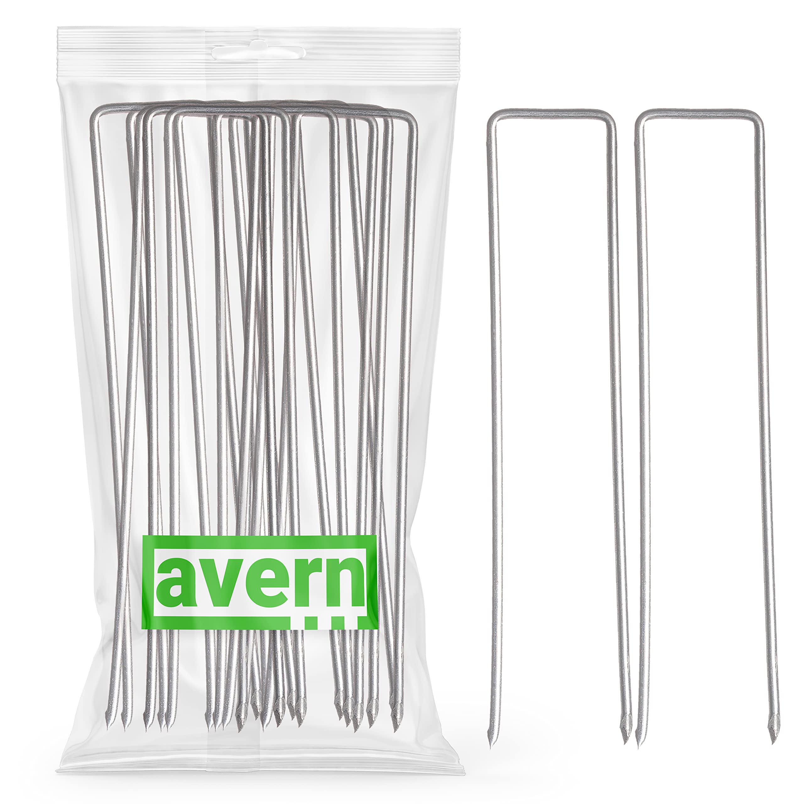 Avern 200 pack of 6 inch Galvanised Garden Securing pegs for weed fabric, netting, fleece, groundsheets, landscape fabric, polythene sheeting (200 x 6/150mm length, Galvanised Steel (Rust Protected)