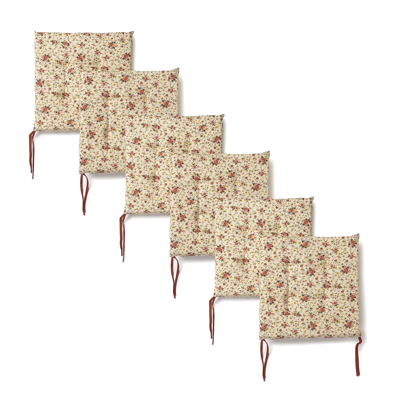 PARAMAISON Cuscini Sedia Provenzale 4 Punti, Fissaggio con Laccetti, Set da 6 pezzi, Imbottito, Non Sfoderabile, Fantasia Rossa, 40x40x3,5 cm