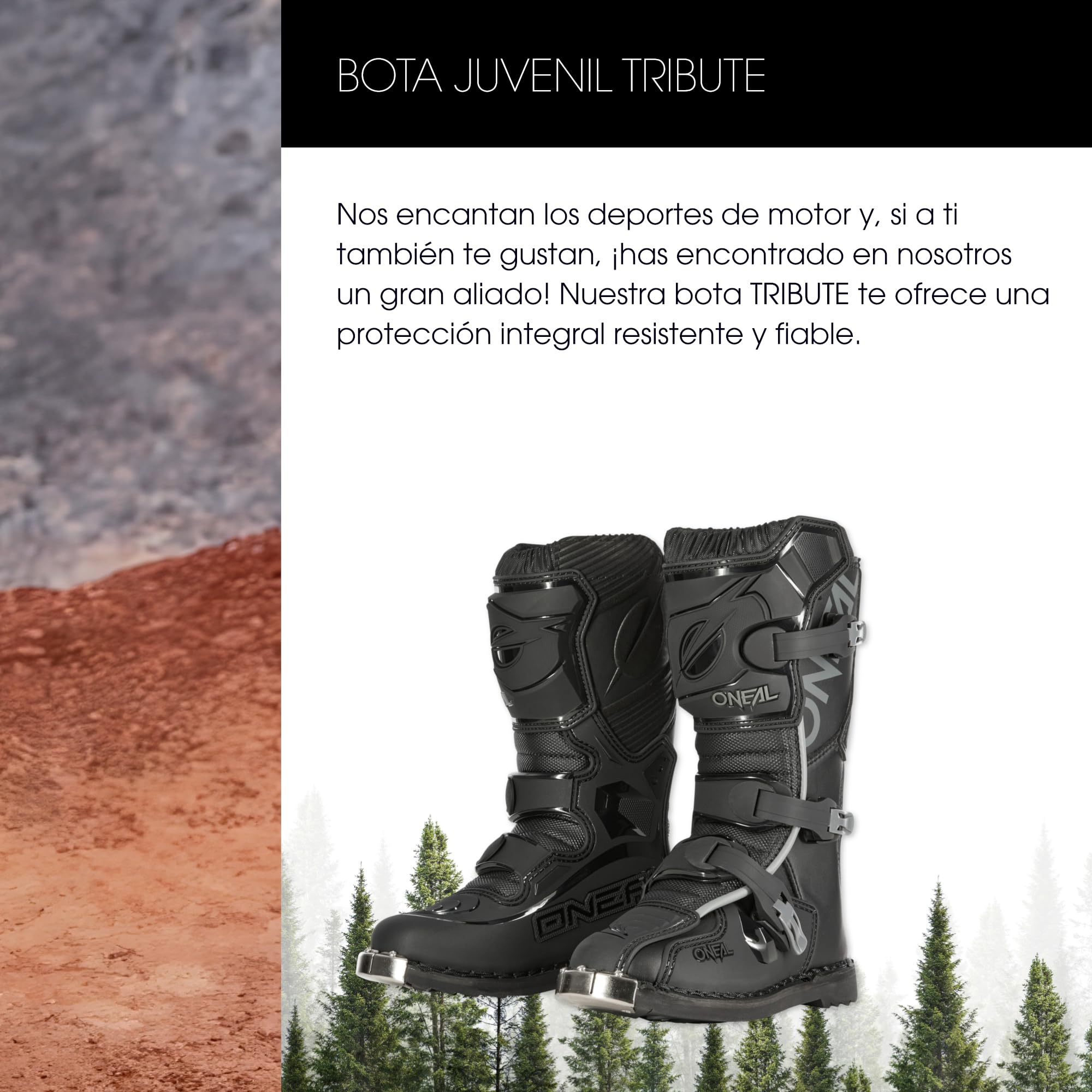 O'NEAL | Botas de motocross para niños MX Enduro | Protección de suela metálica, cierres de hebilla fácilmente ajustables | Bota juvenil TRIBUTE | Negra | Talla 31