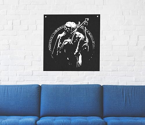 Death as a Musician Wall Tapestry - Goat Skull Sigil of Lucifer Pentagram Dragon Demon Evil Mendes Goat's Head Gothic Metal Occult Punk Satan